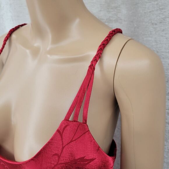 Inner Most Vintage Satin Jacquard Red Midi Slip Dress Nightgown - Picture 7 of 12